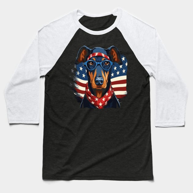 Patriotic Doberman Baseball T-Shirt by JH Mart